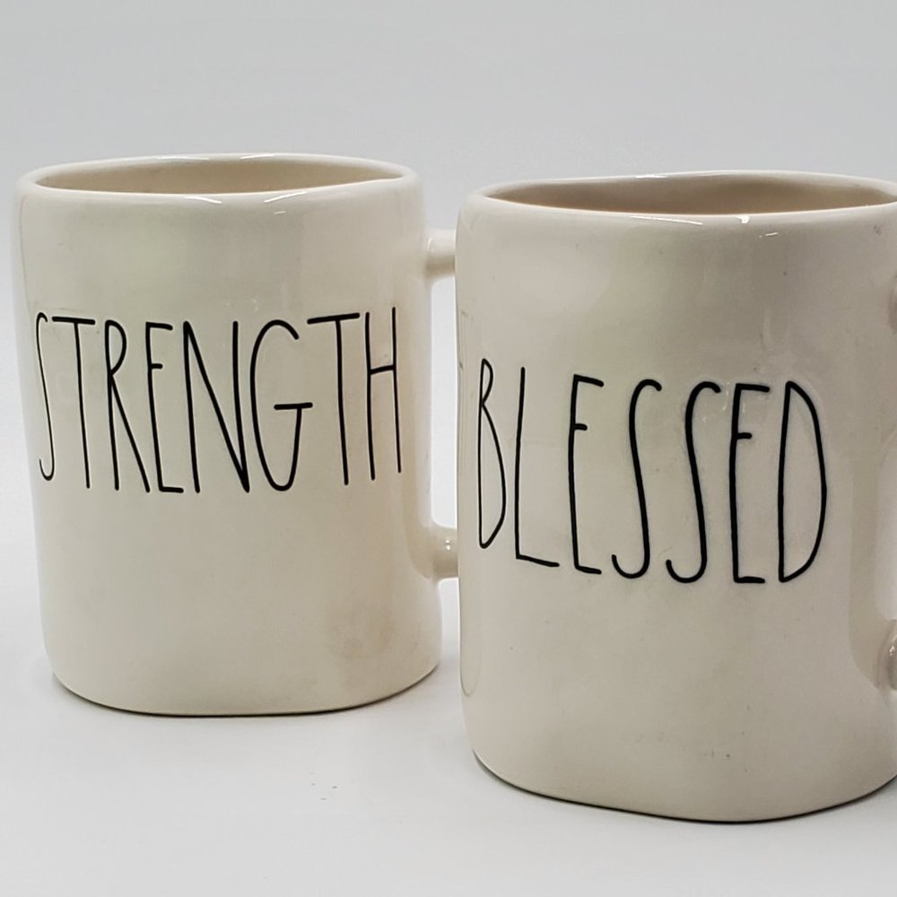 Rae Dunn Pottery Mugs “STRENGH” & “BLESSED” - Picture 11 of 14
